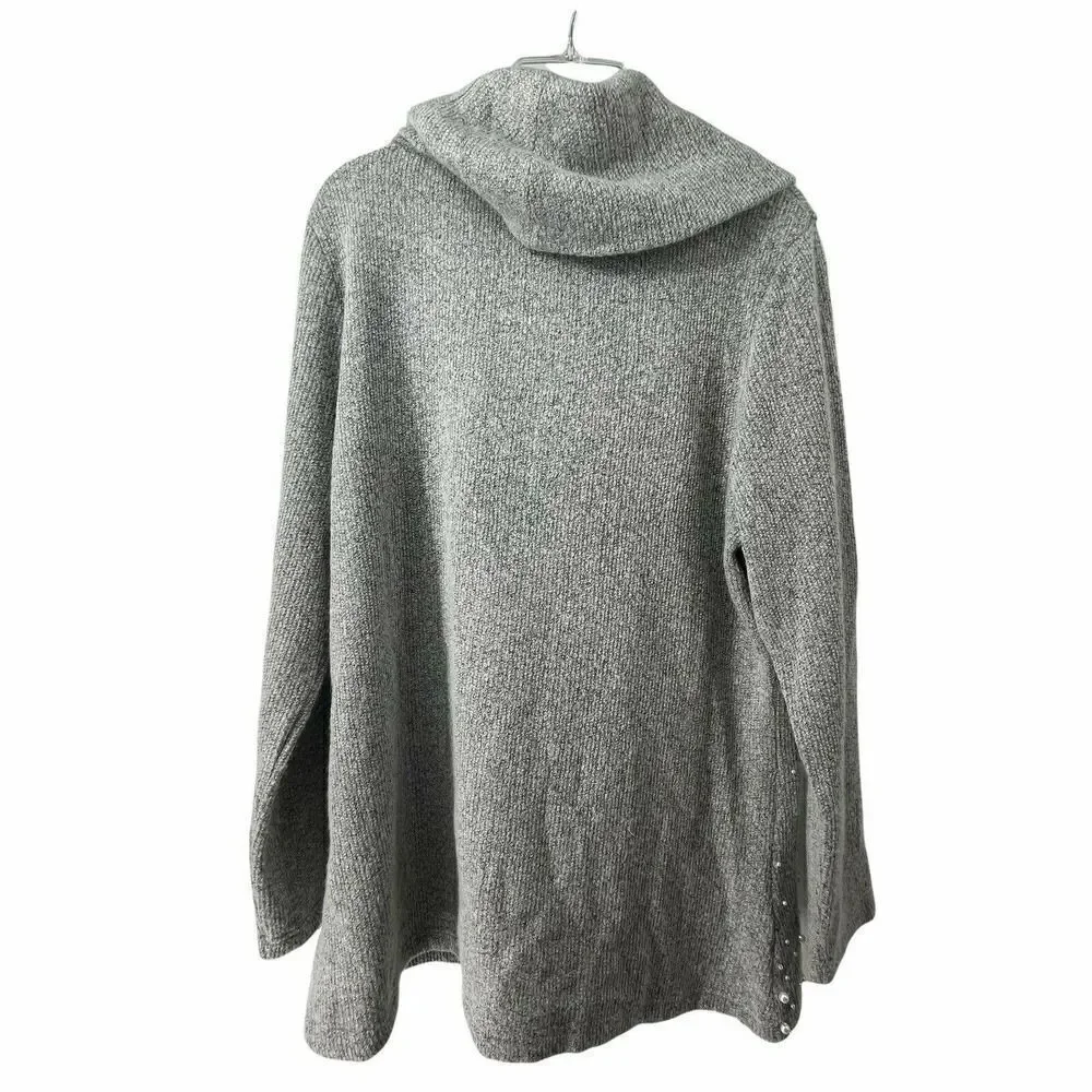 Cowl Neck Sweater Womens Size XL Gray Embellished Pearl Nina Leonard Brand Cute